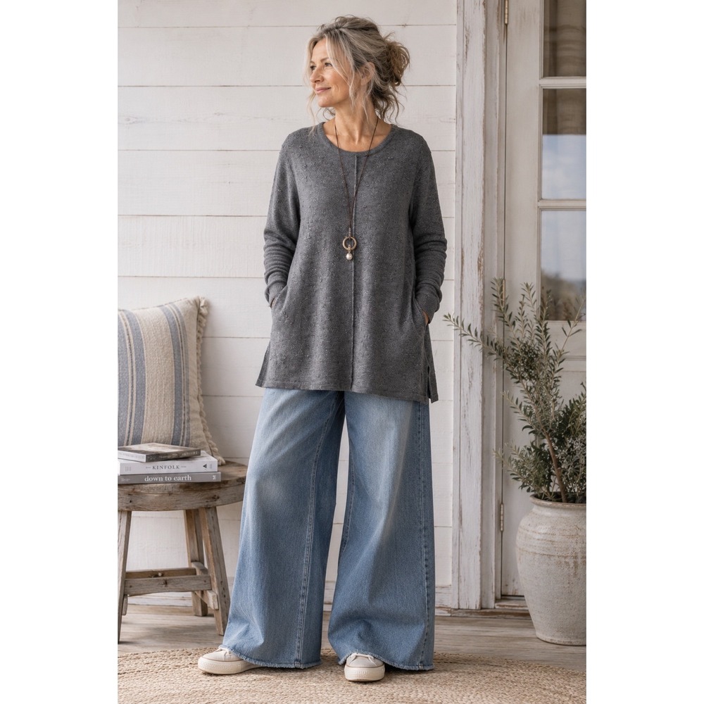 Mud Pie Camilla Sweater Womens Small Grey Textured Dot Tunic Knit Top NWT‎ - Picture 3 of 8